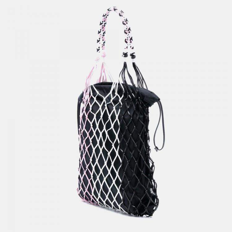 Pre Owned Prada Black Tessuto and Tricolor Rete Drawstring Tote