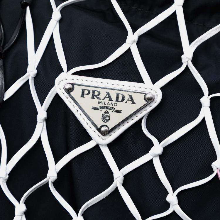 Pre Owned Prada Black Tessuto and Tricolor Rete Drawstring Tote
