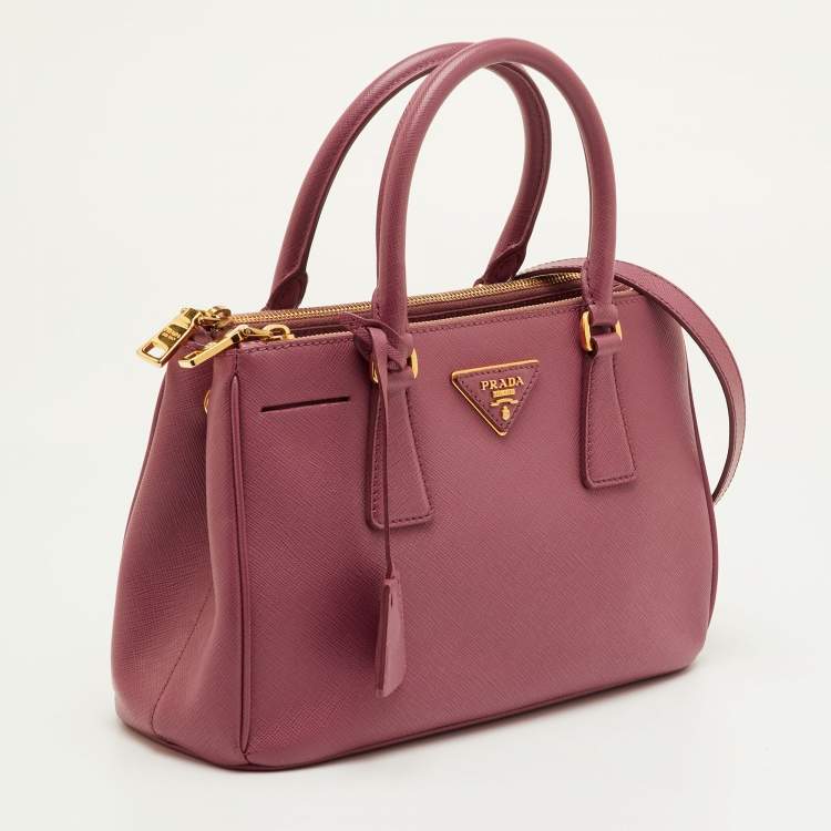 Pre Owned Prada Galleria Small Pink Saffiano Lux Leather Double Zip Tote