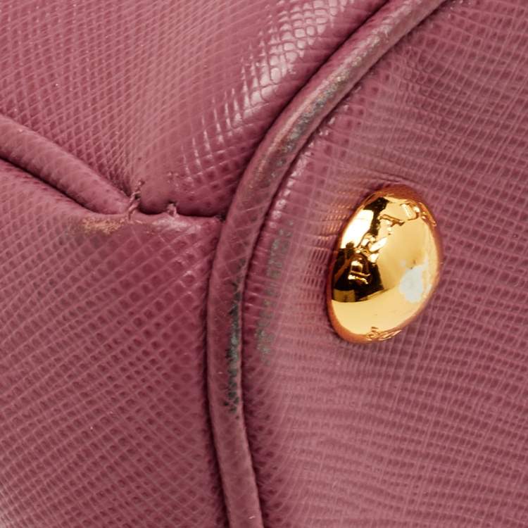 Pre Owned Prada Galleria Small Pink Saffiano Lux Leather Double Zip Tote