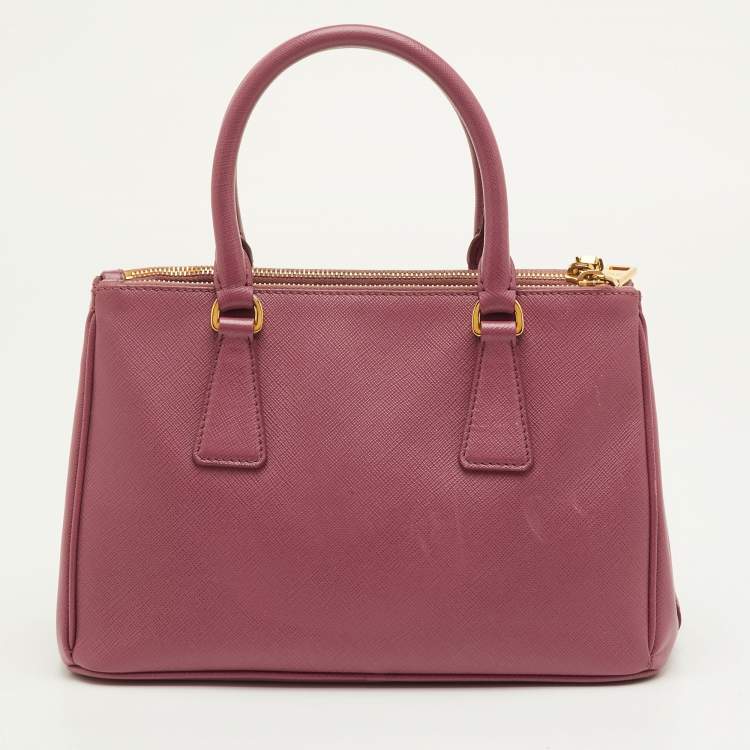 Pre Owned Prada Galleria Small Pink Saffiano Lux Leather Double Zip Tote