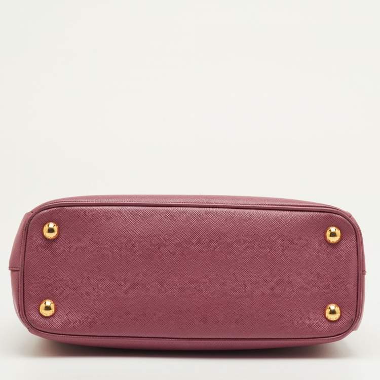 Pre Owned Prada Galleria Small Pink Saffiano Lux Leather Double Zip Tote
