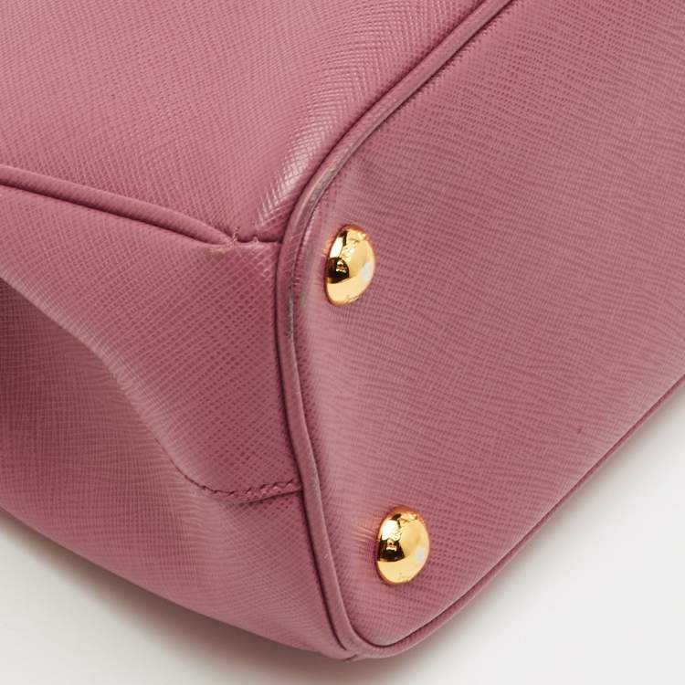 Pre Owned Prada Galleria Small Pink Saffiano Lux Leather Double Zip Tote