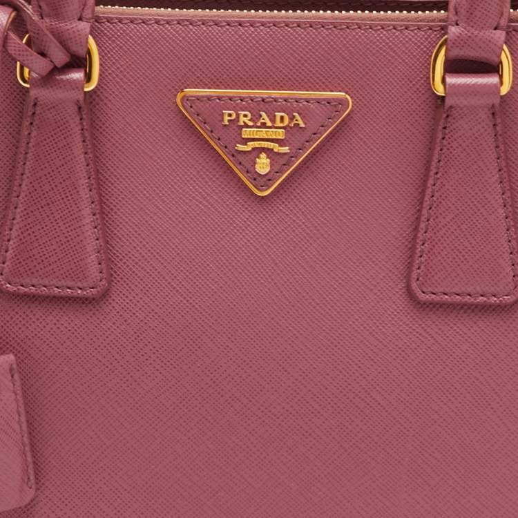 Pre Owned Prada Galleria Small Pink Saffiano Lux Leather Double Zip Tote