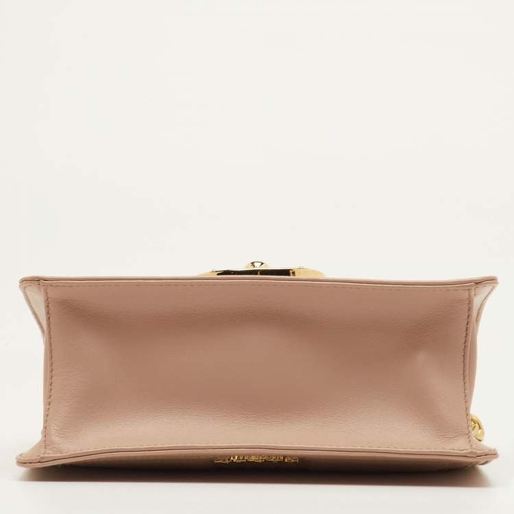 Pre Owned Prada Lock Flap Beige Leather Crossbody Bag