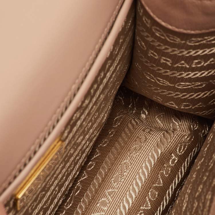 Pre Owned Prada Lock Flap Beige Leather Crossbody Bag