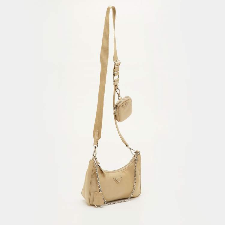 Pre Owned Prada Re-Edition 2005 Desert Beige Tessuto Nylon Shoulder Bag