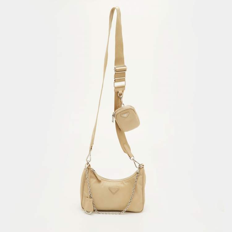 Pre Owned Prada Re-Edition 2005 Desert Beige Tessuto Nylon Shoulder Bag