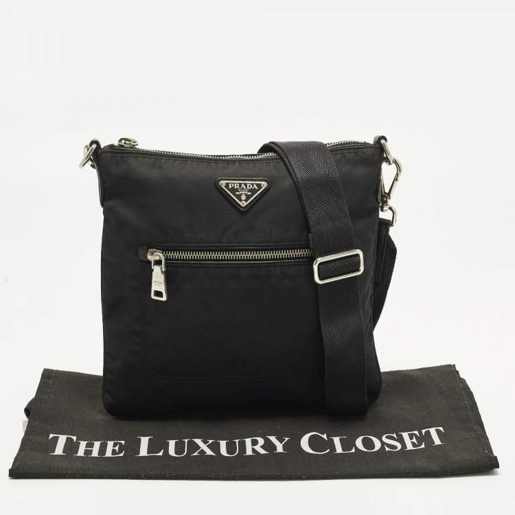 Pre Owned Prada Flat Black Nylon Messenger Bag