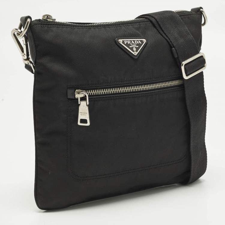 Pre Owned Prada Flat Black Nylon Messenger Bag
