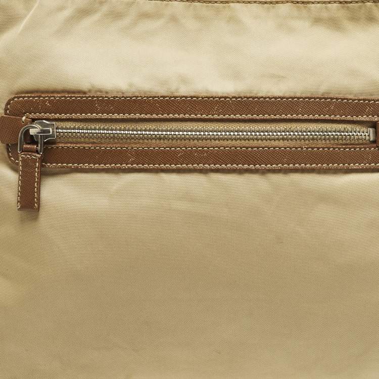 Pre Owned Prada Beige/Brown Nylon Zip Shoulder Bag