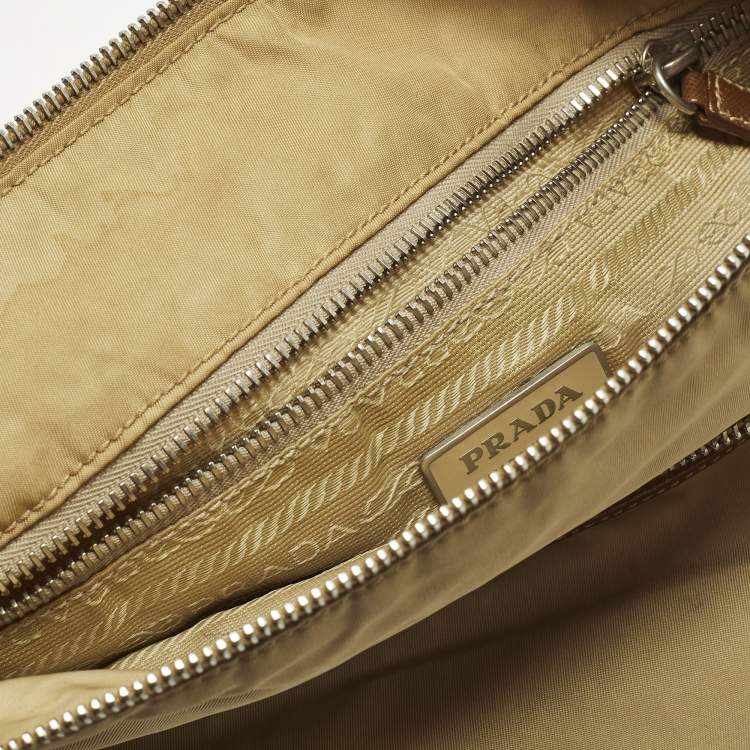 Pre Owned Prada Beige/Brown Nylon Zip Shoulder Bag