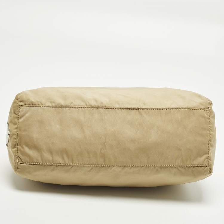 Pre Owned Prada Beige/Brown Nylon Zip Shoulder Bag