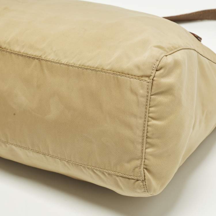 Pre Owned Prada Beige/Brown Nylon Zip Shoulder Bag