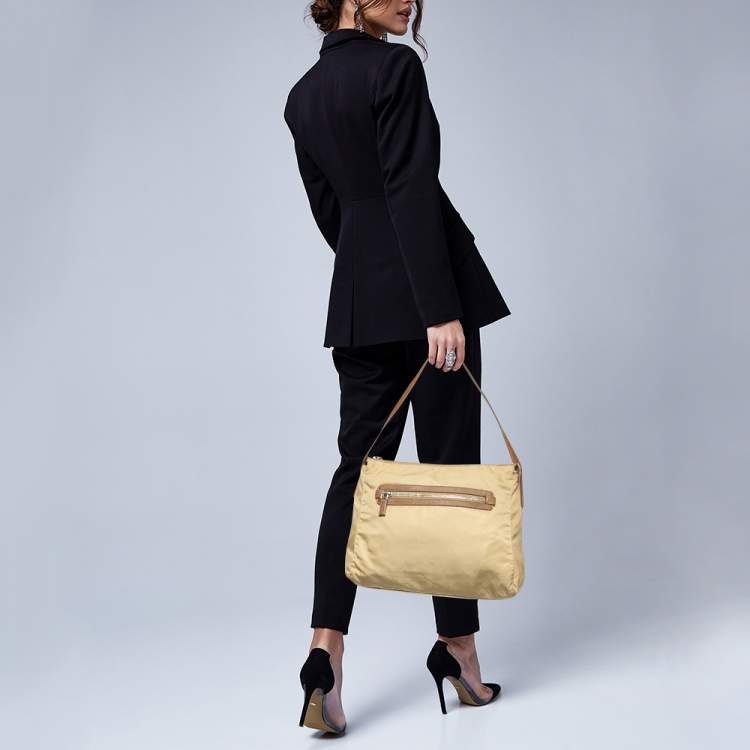 Pre Owned Prada Beige/Brown Nylon Zip Shoulder Bag