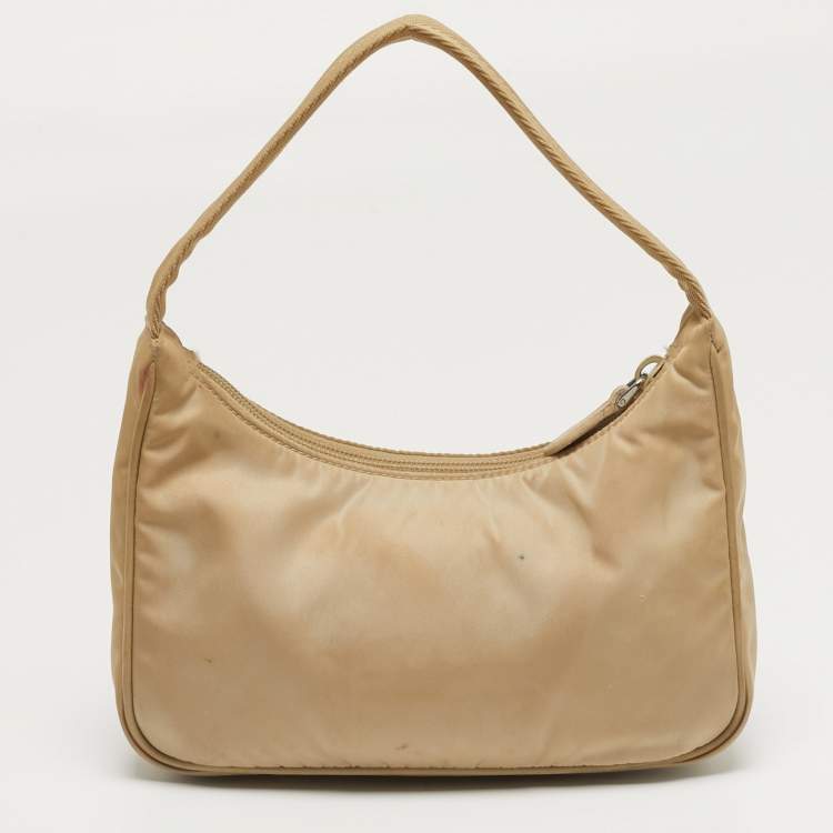 Pre Owned Prada Re-Edition 2000 Cream Nylon Shoulder Bag
