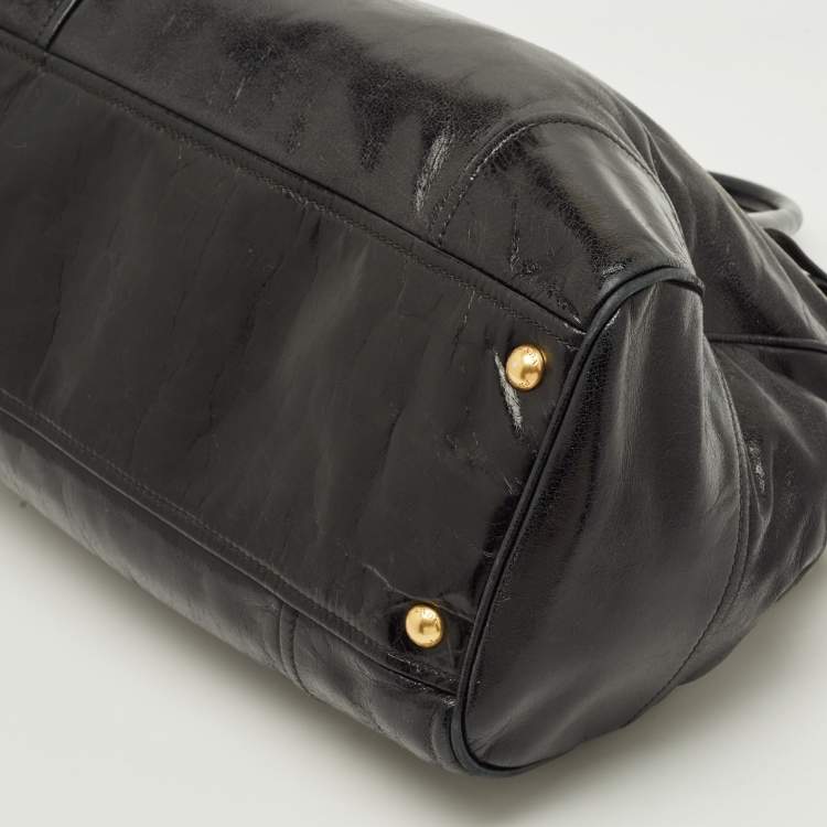 Pre Owned Prada Double Zip Black Vitello Shine Leather Satchel