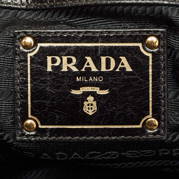 Pre Owned Prada Double Zip Black Vitello Shine Leather Satchel