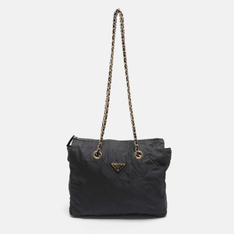 Pre Owned Prada Dark Grey Quilted Nylon Shoulder Bag