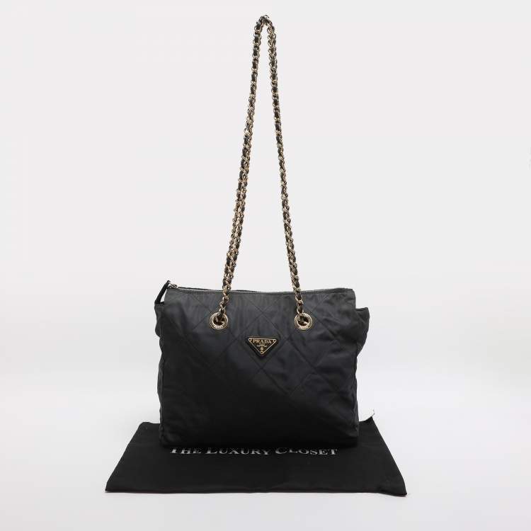 Pre Owned Prada Dark Grey Quilted Nylon Shoulder Bag