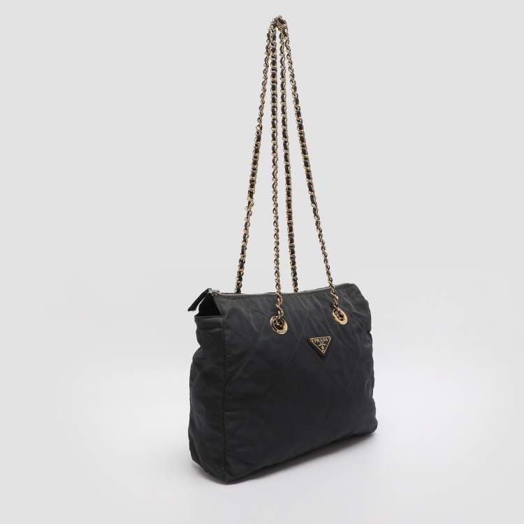 Pre Owned Prada Dark Grey Quilted Nylon Shoulder Bag