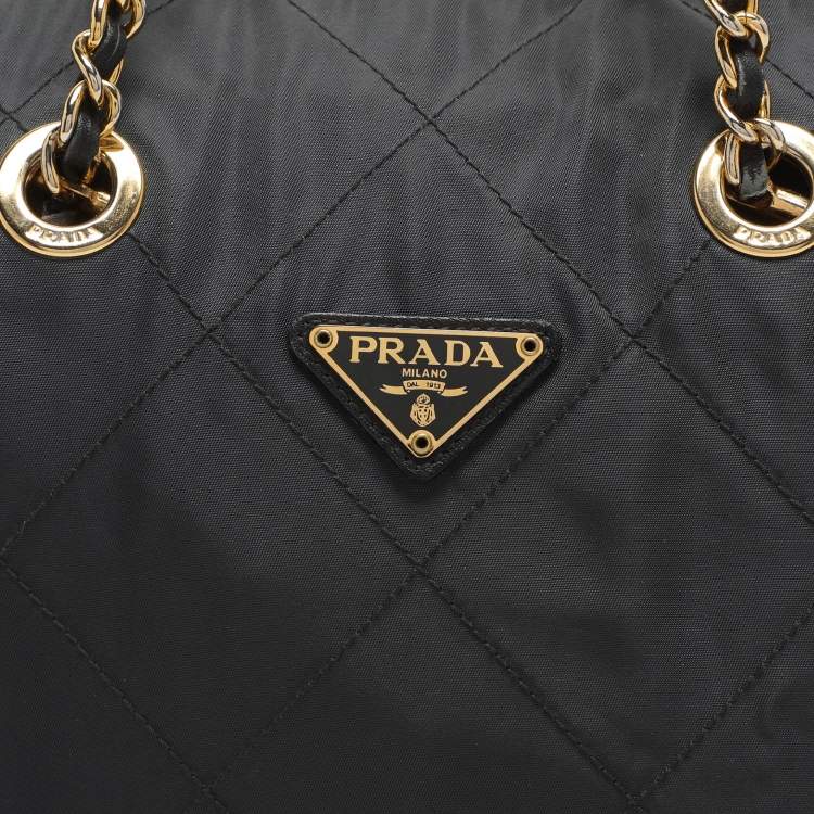 Pre Owned Prada Dark Grey Quilted Nylon Shoulder Bag