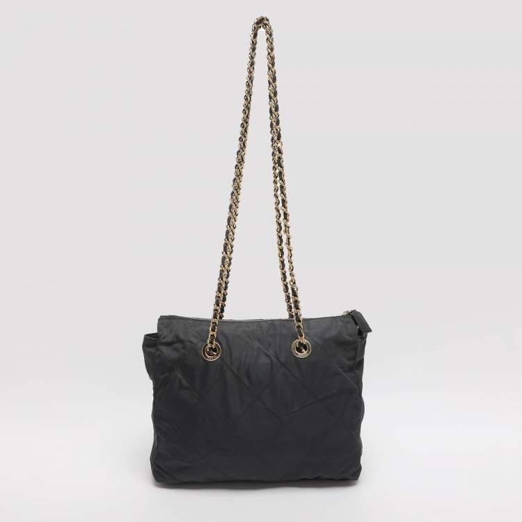 Pre Owned Prada Dark Grey Quilted Nylon Shoulder Bag