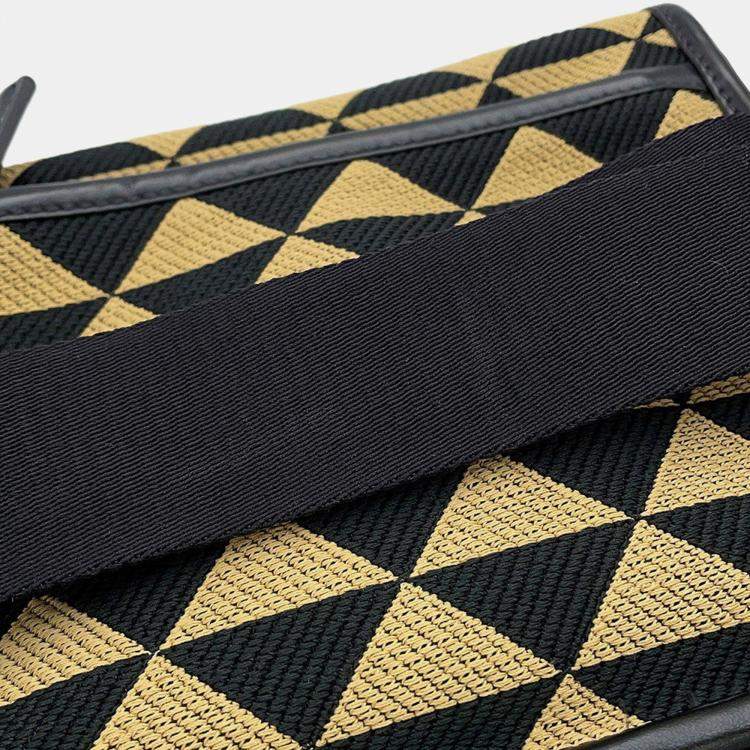 Pre Owned Prada Symbol Embroidery Shoulder Bag Beige/Black Canvas Leather