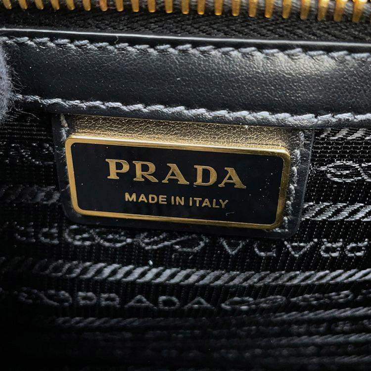 Pre Owned Prada Symbol Embroidery Shoulder Bag Beige/Black Canvas Leather