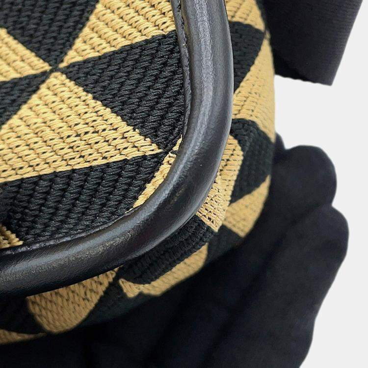 Pre Owned Prada Symbol Embroidery Shoulder Bag Beige/Black Canvas Leather