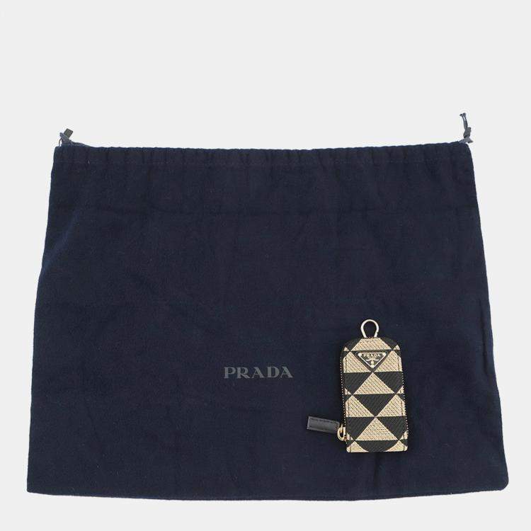 Pre Owned Prada Symbol Embroidery Shoulder Bag Beige/Black Canvas Leather