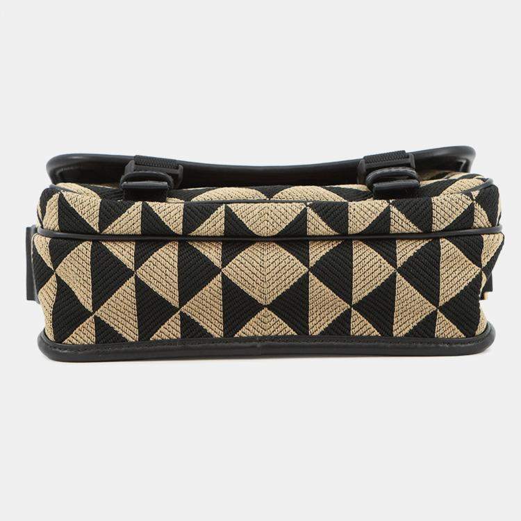 Pre Owned Prada Symbol Embroidery Shoulder Bag Beige/Black Canvas Leather