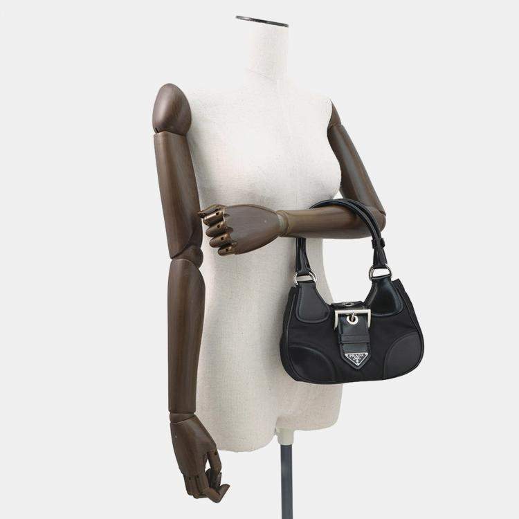 Pre Owned Prada Moon Re-Nylon 2Way Handbag Black Leather Nylon