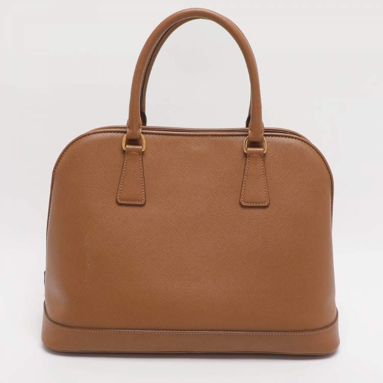 Pre Owned Prada Open Promenade Brown Saffiano Lux Leather Satchel