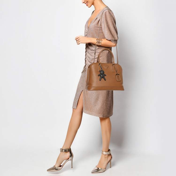 Pre Owned Prada Open Promenade Brown Saffiano Lux Leather Satchel