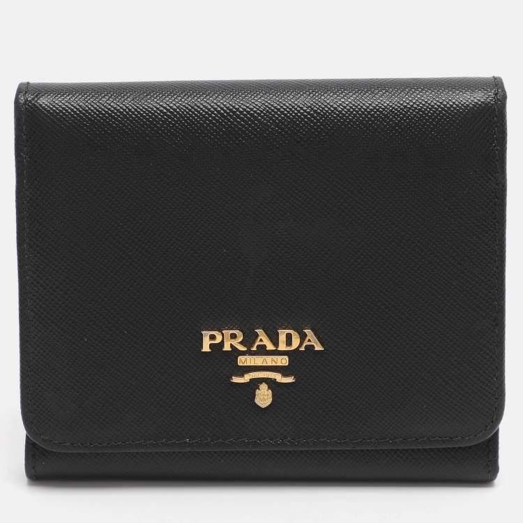 Pre Owned Prada Black Saffiano Metal Leather Bifold Wallet