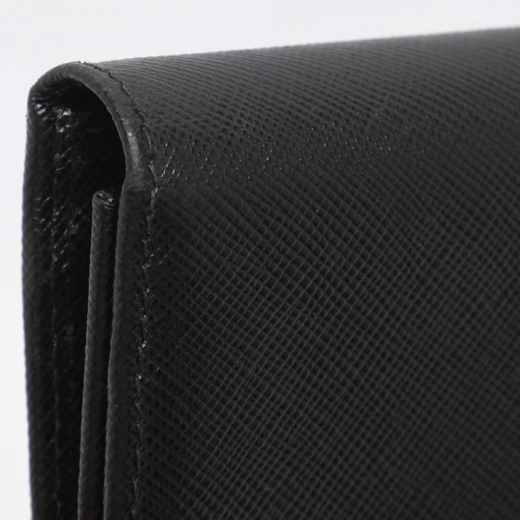Pre Owned Prada Black Saffiano Metal Leather Bifold Wallet
