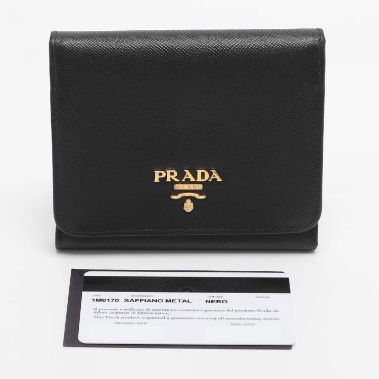 Pre Owned Prada Black Saffiano Metal Leather Bifold Wallet