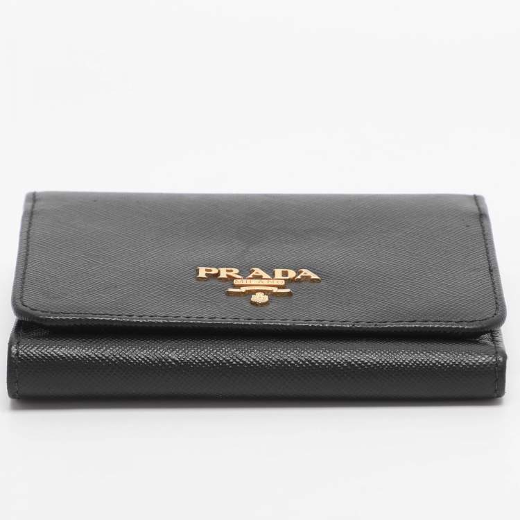 Pre Owned Prada Black Saffiano Metal Leather Bifold Wallet