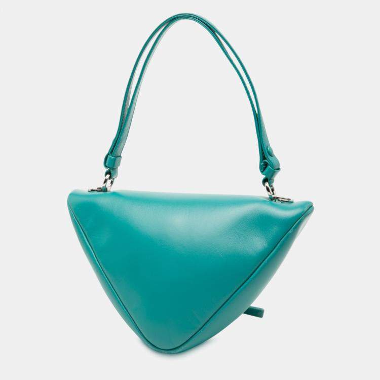Pre Owned Prada Blue Nappa Padded Signaux Triangle Satchel