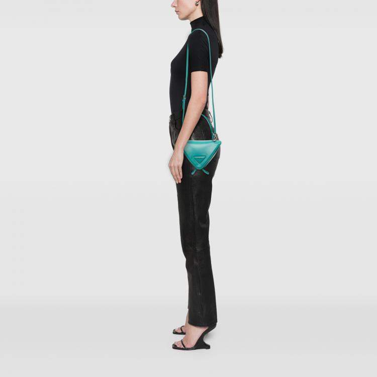 Pre Owned Prada Blue Nappa Padded Signaux Triangle Satchel