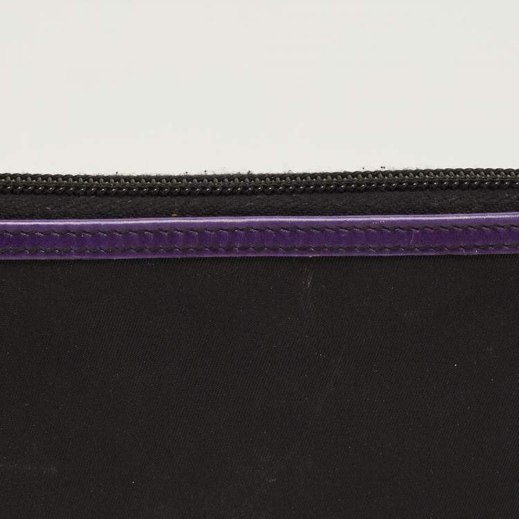 Pre Owned Prada Zip Around Black/Purple Nylon and Patent Leather Wallet