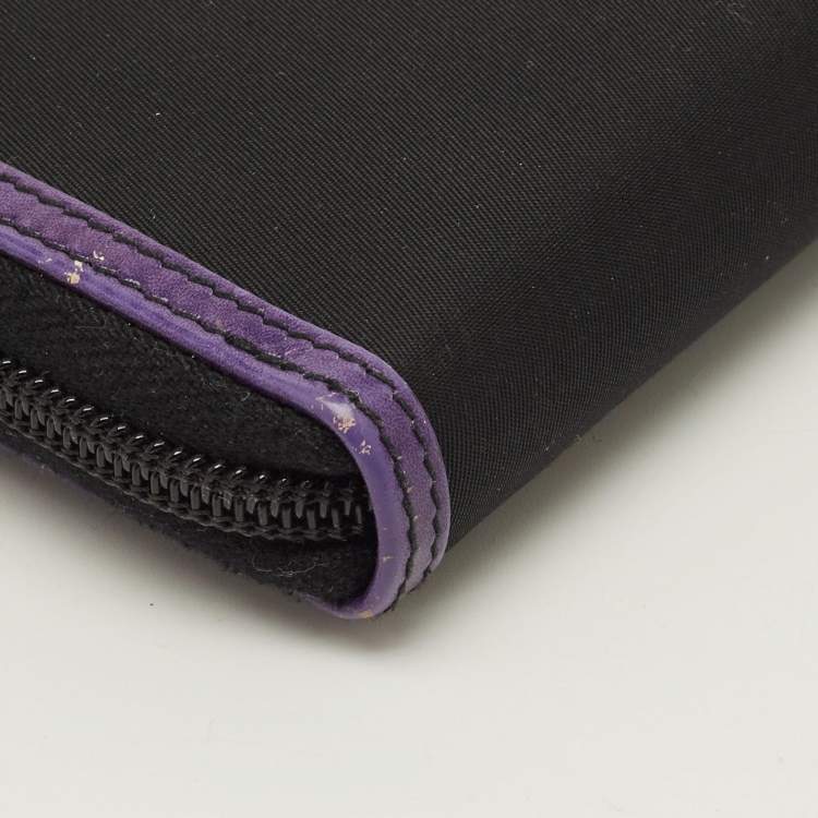Pre Owned Prada Zip Around Black/Purple Nylon and Patent Leather Wallet