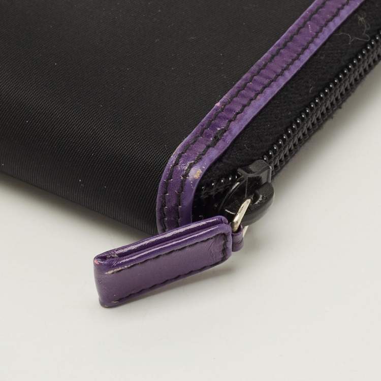 Pre Owned Prada Zip Around Black/Purple Nylon and Patent Leather Wallet