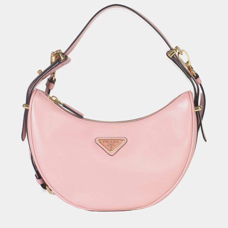Pre Owned Prada Pink Smooth Calfskin Arque Half Moon Hobo