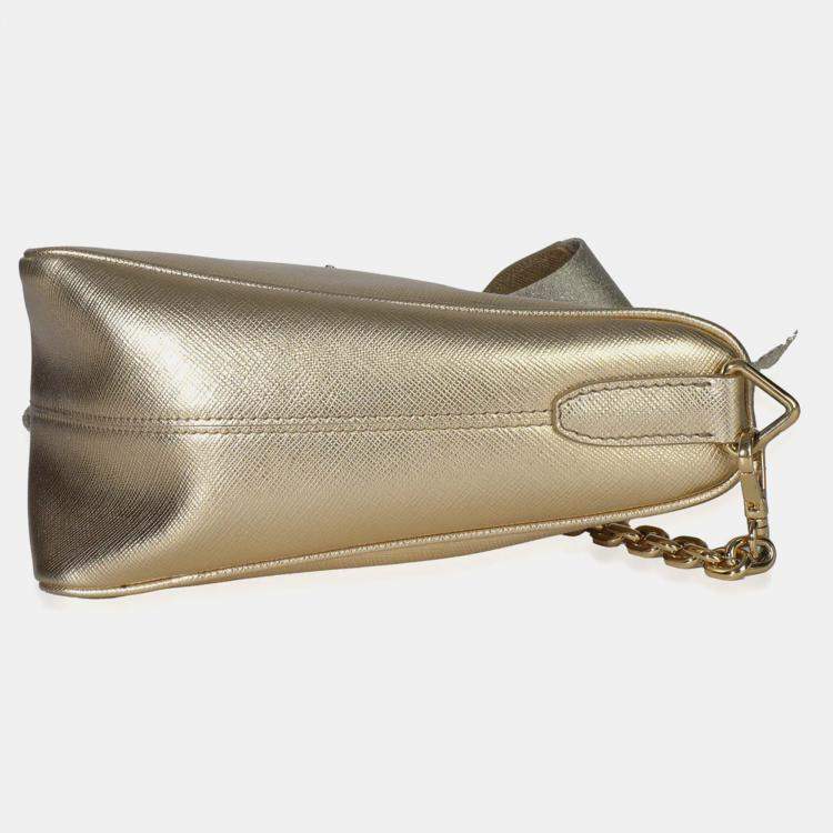 Pre Owned Prada Platino Gold Saffiano Lux Triangle Shoulder Bag
