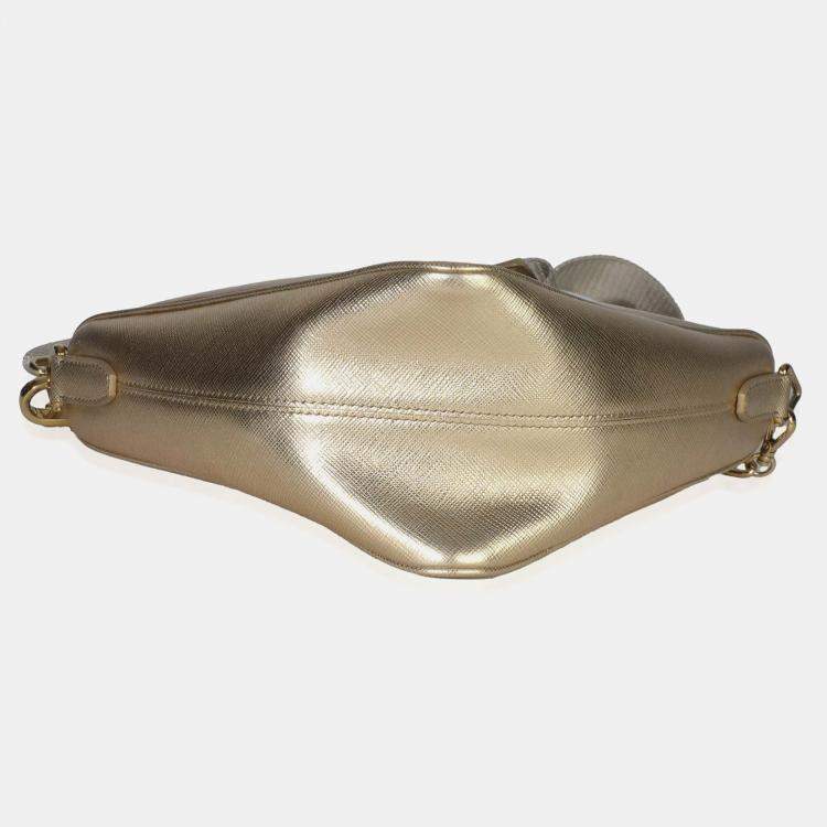 Pre Owned Prada Platino Gold Saffiano Lux Triangle Shoulder Bag