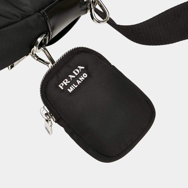 Pre Owned Prada Black Re-Nylon & Spazzolato Pocket Crossbody