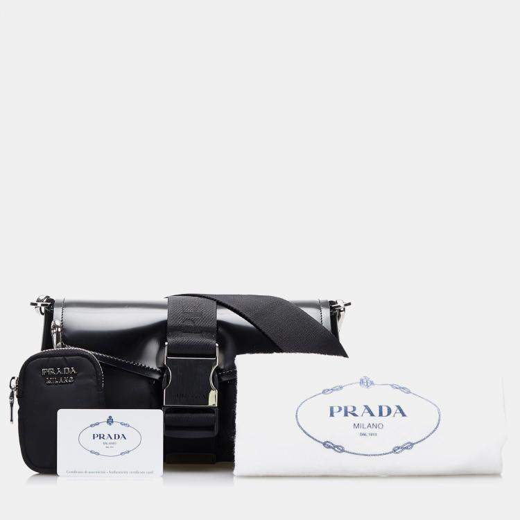 Pre Owned Prada Black Re-Nylon & Spazzolato Pocket Crossbody