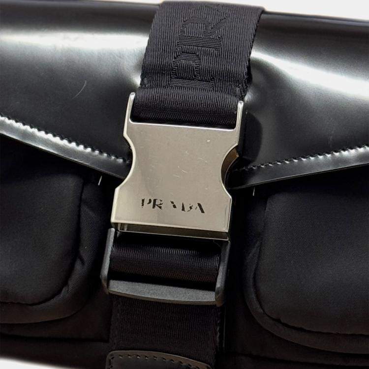 Pre Owned Prada Black Re-Nylon & Spazzolato Pocket Crossbody